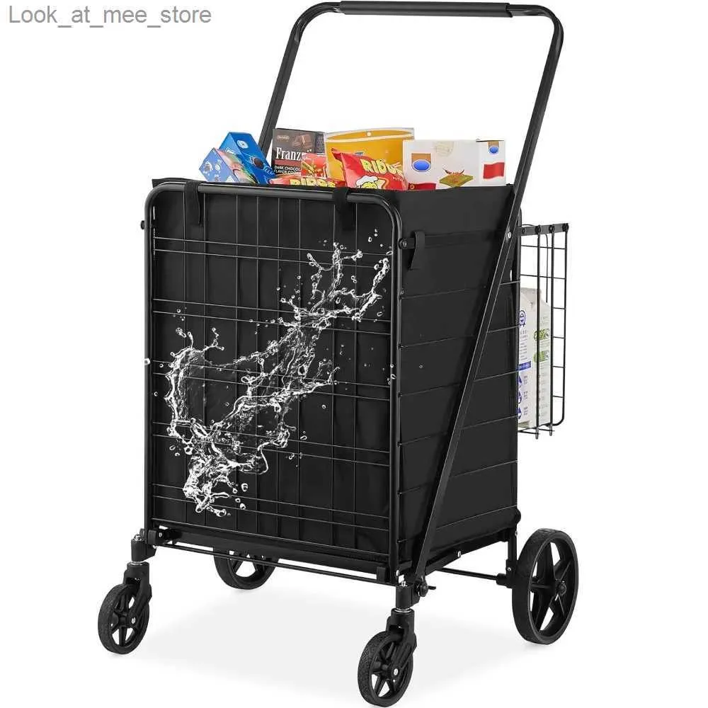 Shopping Carts Folding shopping cart with detachable waterproof lining 330LBS large capacity market shopping cart Q240227