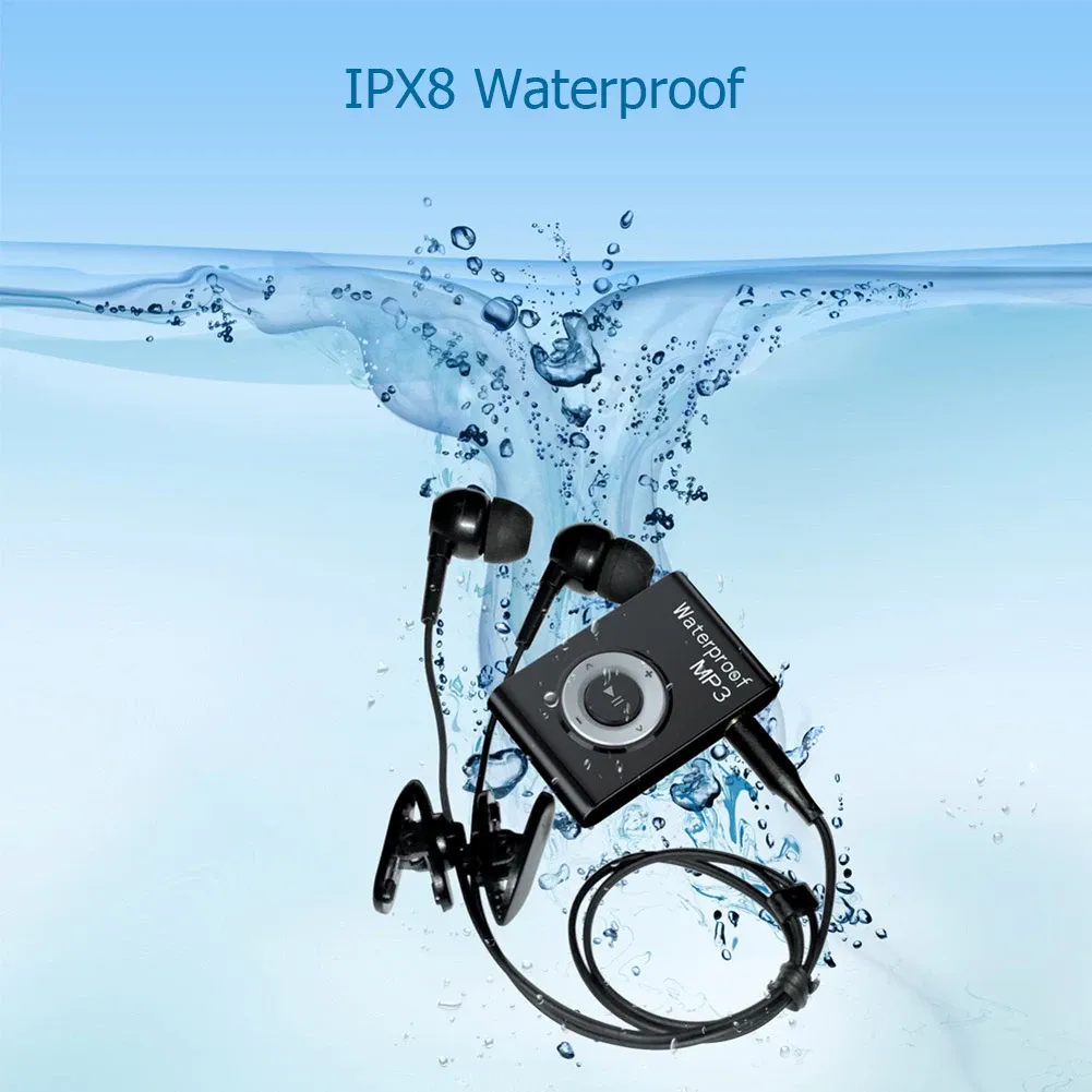 Lettore Mini IPX8 Nuoto impermeabile Lettore MP3 Musica stereo MP3 Walkman Radio FM Sport Corsa Cuffie musicali stereo HiFi