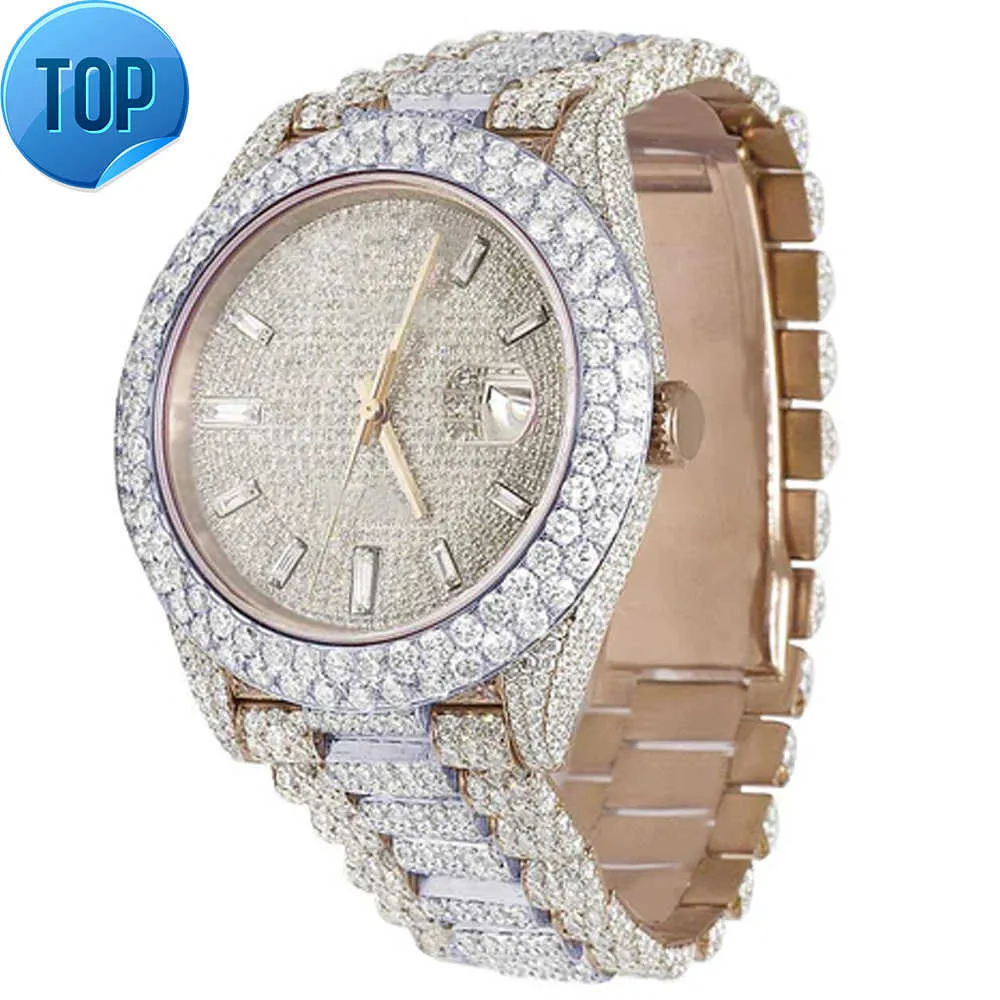 Iced Out Watch VVS Clarity Moissanite clouté diamant montre de luxe en acier inoxydable