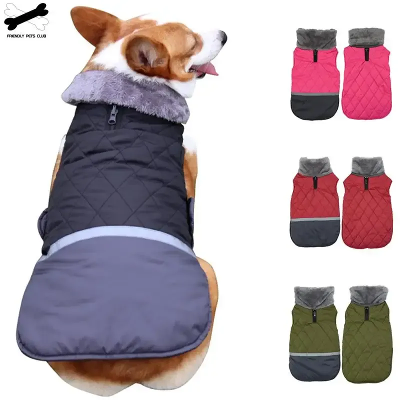 Giacche Cappotto impermeabile per cani Indossare vestiti per cani da compagnia su entrambi i lati Camicetta autunno inverno Colletto in pelliccia calda Trazione in cotone all'aperto