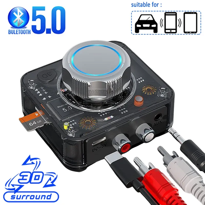 Haut-parleurs Bluetooth 5.0 Récepteur audio 3D Adaptateur sans fil de musique stéréo TF Carte TF RCA 3.5 mm 3.5 JOCLE AUX POUR KIT VOLE