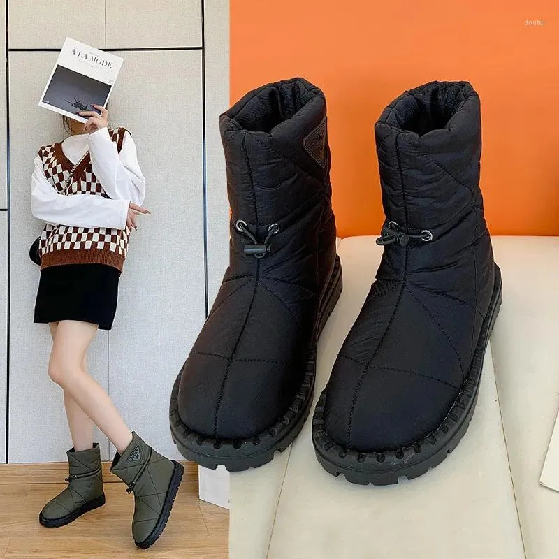 Stiefel Baumwolle Damen Slip-on Winter Plüsch Verdickter Schnee Vielseitig Lässig Warm Halten Fell Wasserdichte Stiefeletten