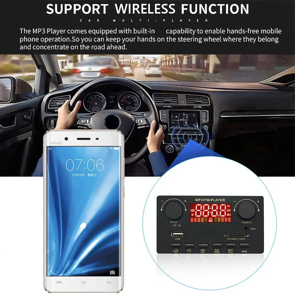 Reproductor de 12 V Bluetooth compatible con tablero decodificador manos libres placa decodificadora de Mp3 con control remoto 80 w amplificador pantalla a color para el hogar del coche