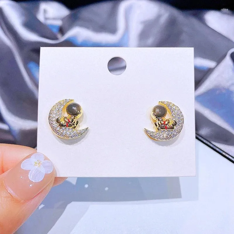 Stud Earrings MIGGA Trendy Cubic Zircon Astronaut Moon For Women Gold Color Plated Fashion Jewelry