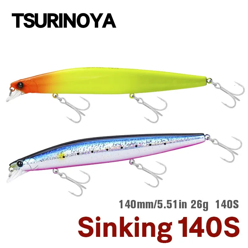 Tsurinoya 140S Sinking Minnow Fishing Lure DW92 140mm 26G Profession Hard Bait Black Bass Pike人工タングステンジャークベイト240220