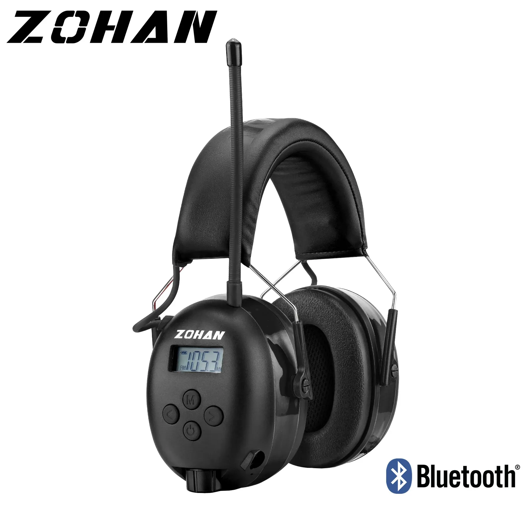 Protecteur ZOHAN Cache-oreilles électronique Bluetooth 5.0 AM/FM avec batterie au lithium rechargeable 2000 mAh NRR 25 dB Protection auditive