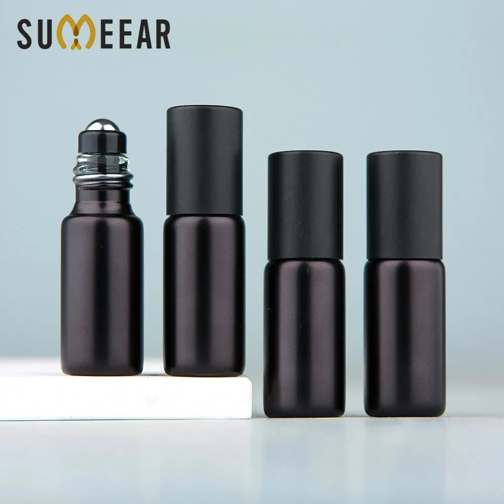 50/100Pcs/Lot 5ml Matte Black Essential Oil Bottle Refillable Roll On Perfume Bottle Frost Glass Roller Bottles Cosmetics 240226