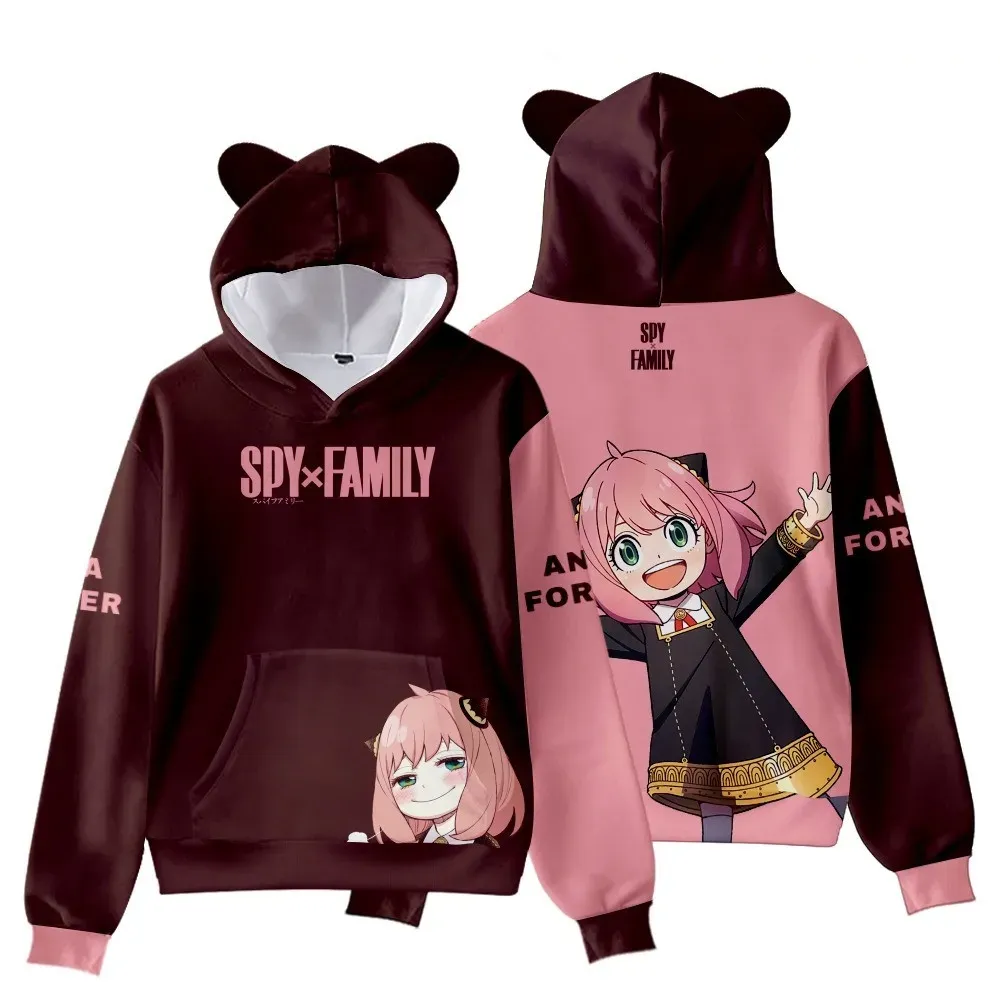 Moletons SPY X FAMÍLIA Hoodie Mulheres Orelhas de Gato Desenhos Animados Hoodies Anya Forger Cosplay Traje Moletom Anime 3D Harajuku Meninos Meninas Hoodies