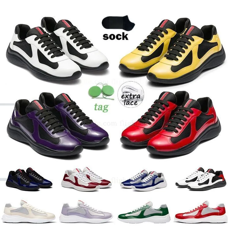 Original Designer Running Shoes America Cup High Top Patent Leather Sneakers Low Soft Casual Shoe Green Red Yellow White Runner Trainers Man Big Size Unisex Shoes