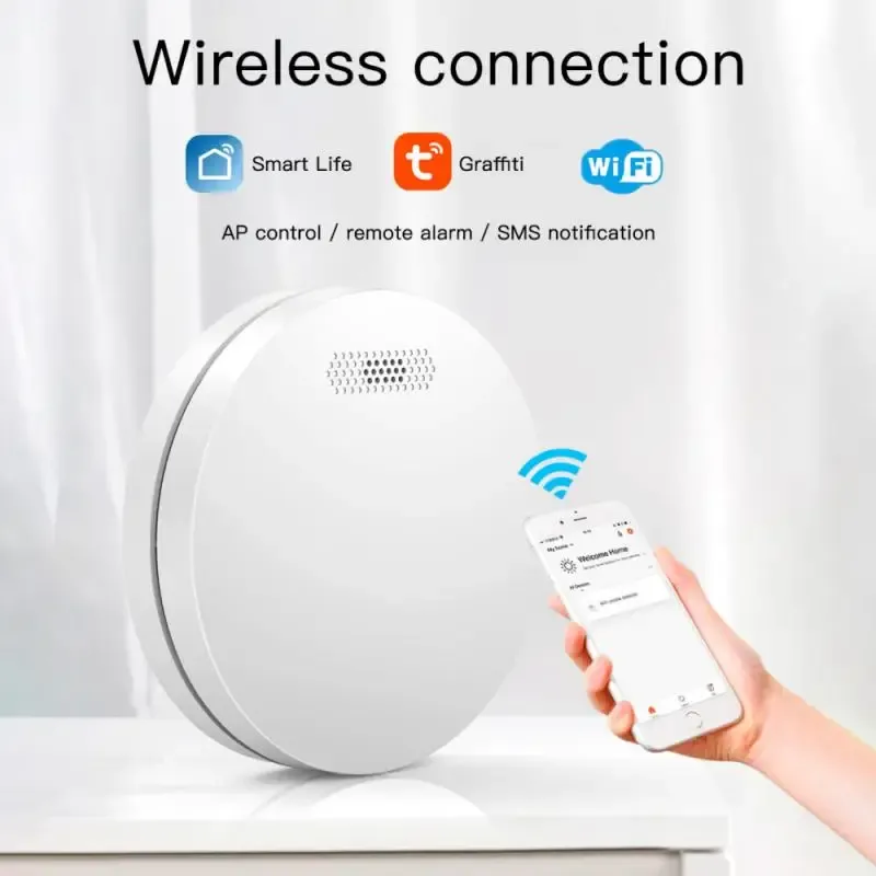 検出器Tuya WiFiスマートスモークディテクターファイアアラーム保護煙音とライトアラームセンサースマートホームセキュリティシステムスマートライフ