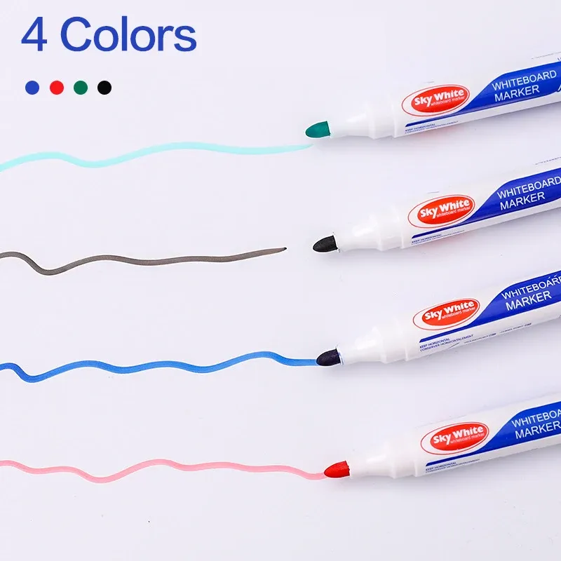 Markers 12pcs/lot Erasable Whiteboard Pen Set School White Board Markers Dry Eraser Refillable Black Blue Red Meeting Classroom Supplies