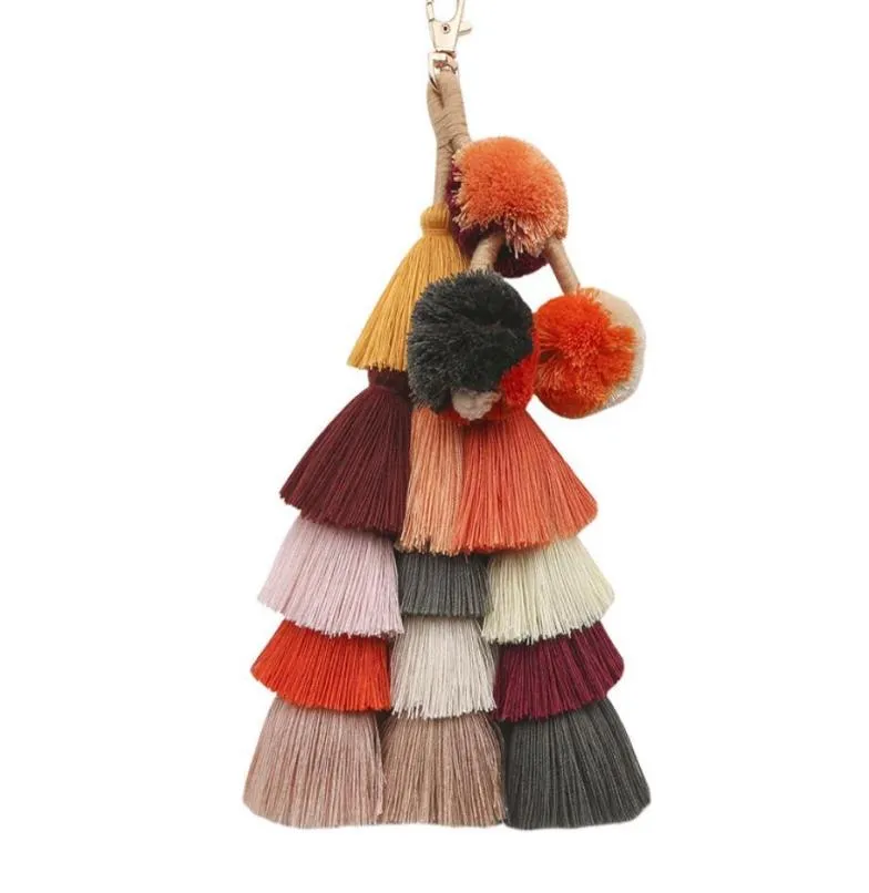1pc boêmio artesanal saco pingente acessórios femininos charme pompom chaveiro multicolorido com borlas presente para summer8632483