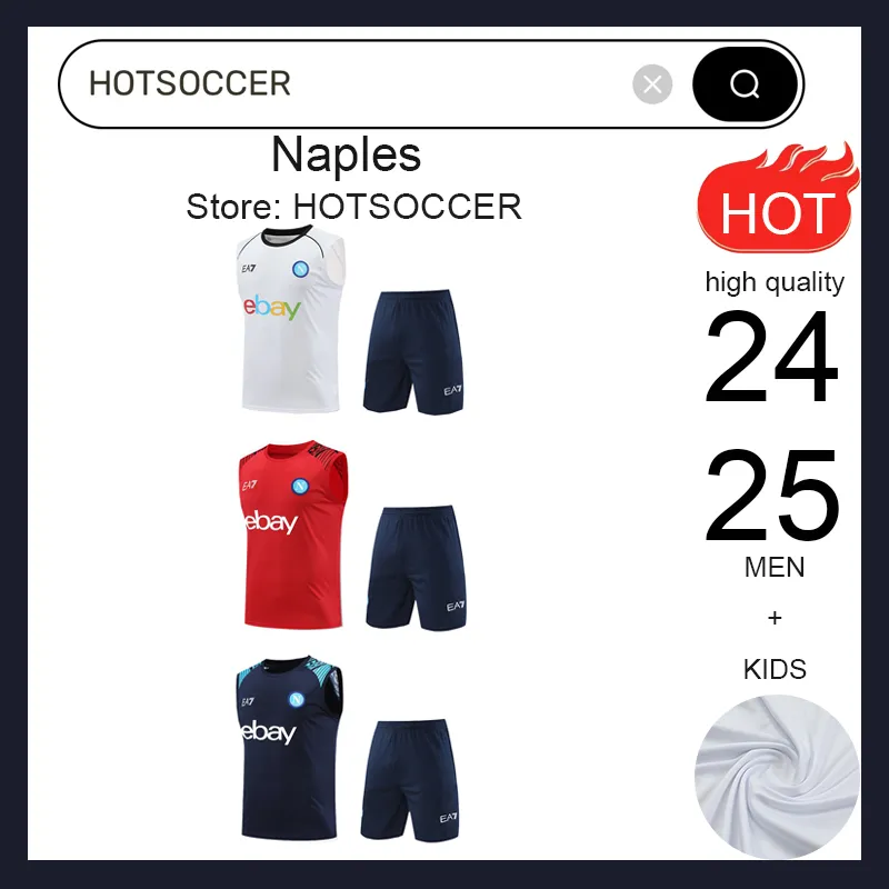 2024 Tampa do tanque, shorts, uniforme atlético de Napoli, camisa de futebol, 24 25 uniforme atlético de futebol, jaqueta, uniforme de treinamento do SSC Napoli AE7, Treinando Tuta