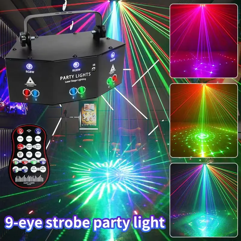 Gepersonaliseerde 9 Lens Laser Podium Licht Scan Licht LED Licht 9-Eye RGB DMX Scan Projector Kleurrijke KTV Bar Disco