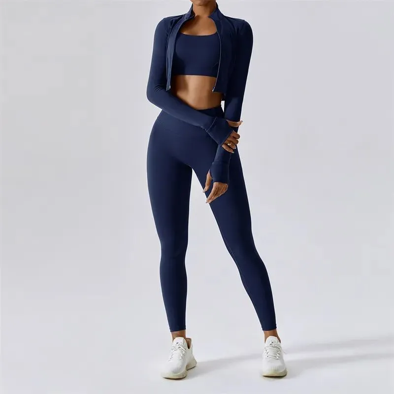 LL Womens Yoga Outfit Three Pieces Suits Vest+Pants+Jackets Exercise Close-Fitting Fitness Wear Running Elastic Workout Sportswear High Waist Trouser Tops