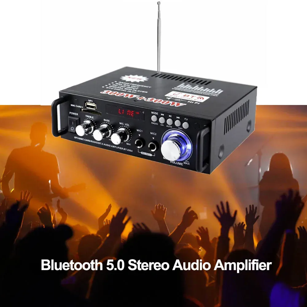 Radio Wireless BluetoothCompatible Compatibility Mini Amplifier 2ch HIFI Audio Stereo Power amp USB FM Radiobil med fjärrkontroll