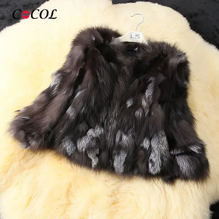 Fur Genuine real natural fox Fur Coat women fashional silver fox Fur Jacket winter Crystal fur waistcoats