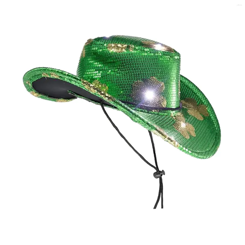 Berets ST Patricks Day Hats LED Light Up Cowboy Hat Sparkly Western Cowgirl For Mardi Gras Prom Cosplay Masquerade Party Supplies