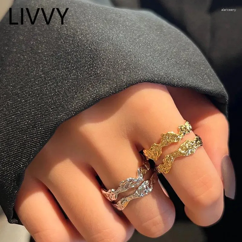 Pierścienie klastra żyć srebrna moda moda nierówna unikalna design podwójny warstwowy nieregularny pierścień lawy dla kobiet trendy francuskie prezent biżuterii