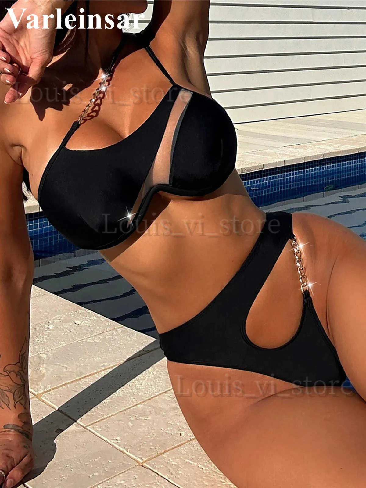 Women's Swimwear Sexy Asymmetric Cut Out Underwired Bikini Female Swimsuit Women Swimwear Two-pieces Bikini set Bather Bathing Suit Swim V4864 T240227