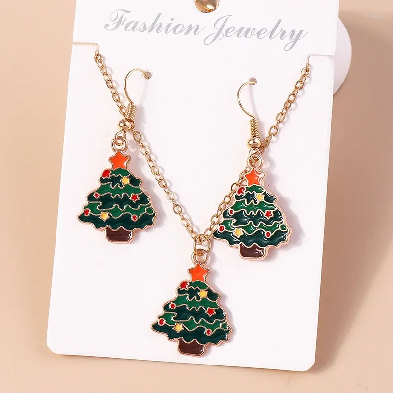 Ketting Oorbellen Set Kerst Kerstboom Bruin Elanden Sneeuwpop Kerstman Leuke Cadeaus Voor Vrouwen Meisjes