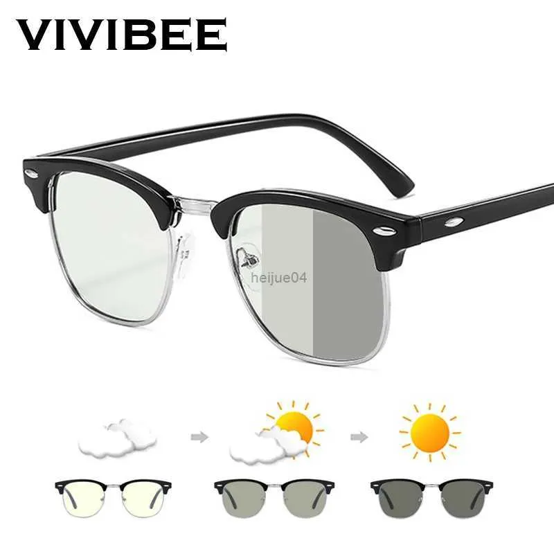 Eyeglass Frame Semi Rimless Photochromic Glasses Men Anti Blue Light Blocking Color Changing Eyeglasses Square Computer Ray Retro Women Eyewear