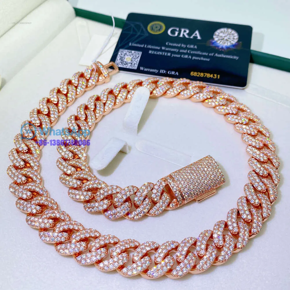 Passera diamanttestare Miami Men Rose Gold Plated Iced Out Moissanitediamond Cuban Link Chain Hip Hop smycken halsband