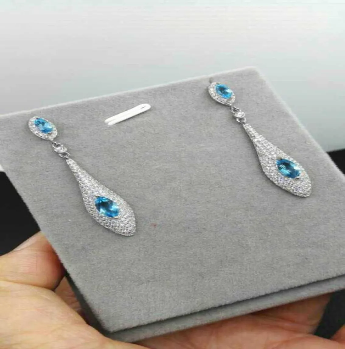 Orecchini pendenti con pietra topazio blu naturale a bottone in argento 925 Orecchini con pietre preziose naturali personalità femminile Elegante per la festa 2210229516103