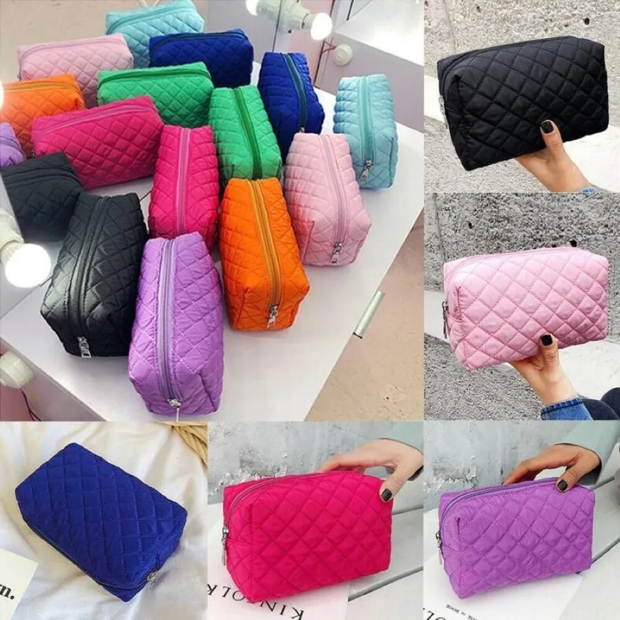 Borsa per trucco impermeabile in nylon da donna nuova Borsa per cosmetici a quadretti moda Borsa da viaggio Organizzatore da toilette con cerniera Ba294l