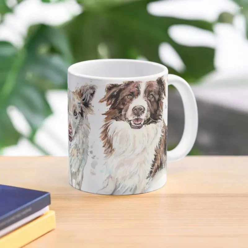 Tazze Tazza termica per tazza da caffè Border Collie acquerello per tazze di vetro