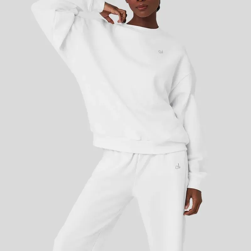 AL-Yoga CREW NECK PULLOVER Warm Sweatshirts Silver 3D logo on chest Loose Sweatwear Unisex Casual Top Fashion Outwear Jacket