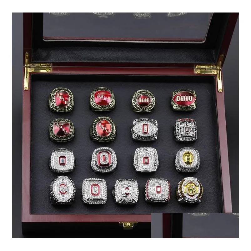 Cluster Rings 17Pcs Ohio State Buckeyes National Champion Championship Ring Set Solid Men Fan Brithday Gift Wholesale Drop Delivery Dhheb