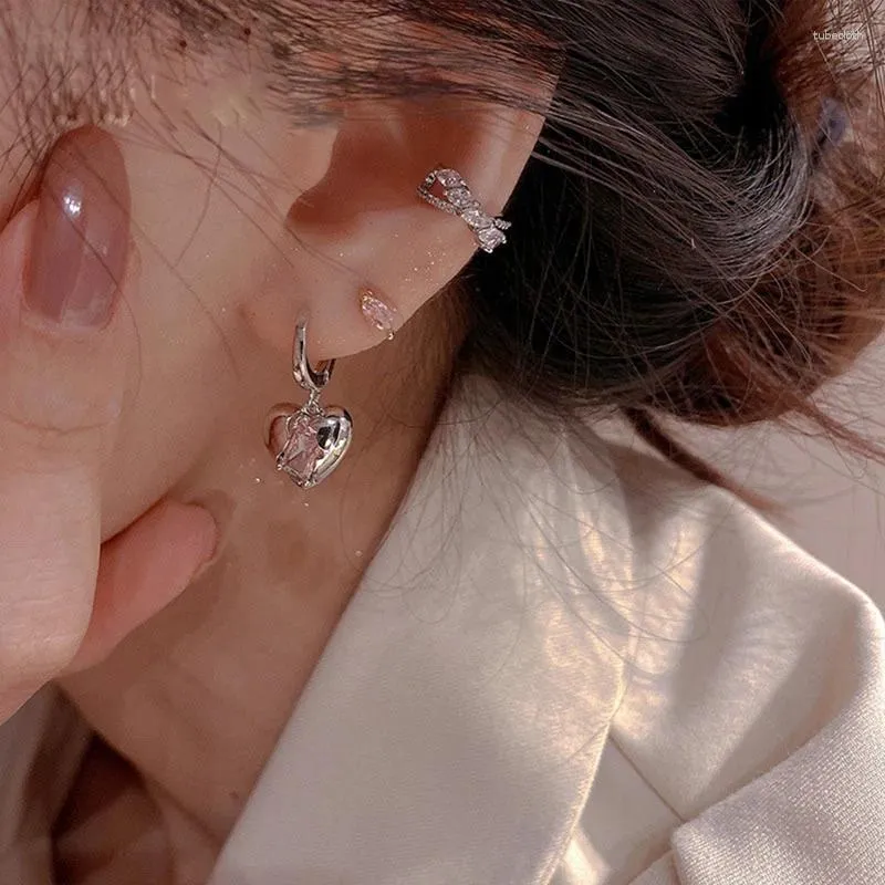 Boucles d'oreilles pendantes en forme de cœur rose pour femmes, pendentif goutte, doux et Cool, esthétique, Zircon, accessoires d'amour, bijoux, 2024