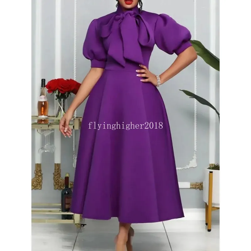 Plus Size Dresses Large Women's Summer Bow Celebrity Solid Color Banquet Dress Skirt Short Sleeve