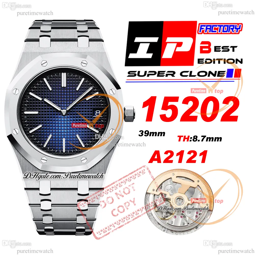 IPF 1520 Jumbo Extra-cienki 39 Wędzone niebieskie tapisserie tarcze A2121 Automatyczna męska zegarek Bransoletka ze stali nierdzewnej Super edycja PuretimeWatch RelOJ Hombre