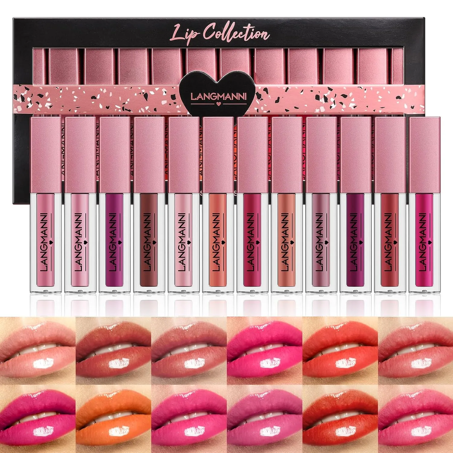 12 pièces ensemble de brillant à lèvres Collection maquillage brillant lisse doux brillant à lèvres liquide tache à lèvres avec des couleurs riches et variées pour les filles et les femmes coffrets cadeaux