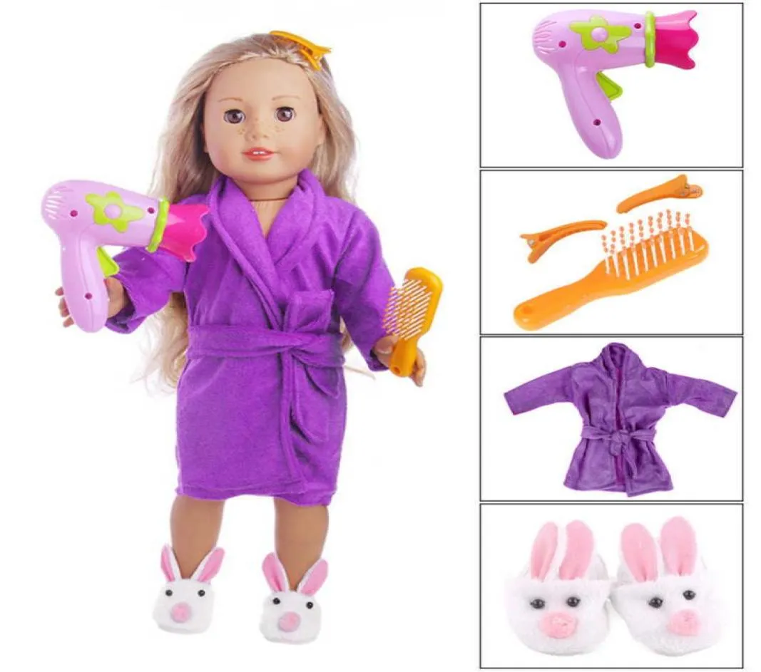 New Hair Dryer Comb Hairpin Bathrobe Slippers For All 18 Inch American Girl Doll Bath Supplies Accessories Whole2060192