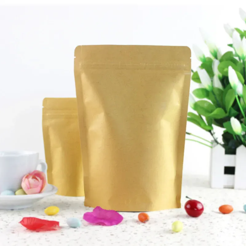 /Stand Up Kraft Paper Zipper Lock Bag Self Seal Aluminum Foil Mylar Doypack Zipper Bag Pouches Food Snack Storage Reusable Bags