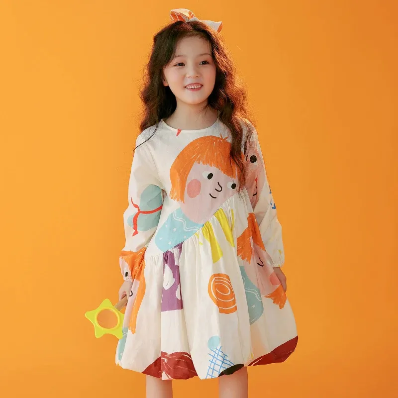 Robes de princesse pour enfants en bas âge, manches bouffantes, dessin animé, ample, vêtements pour enfants de 27 ans, automne et printemps, 240223