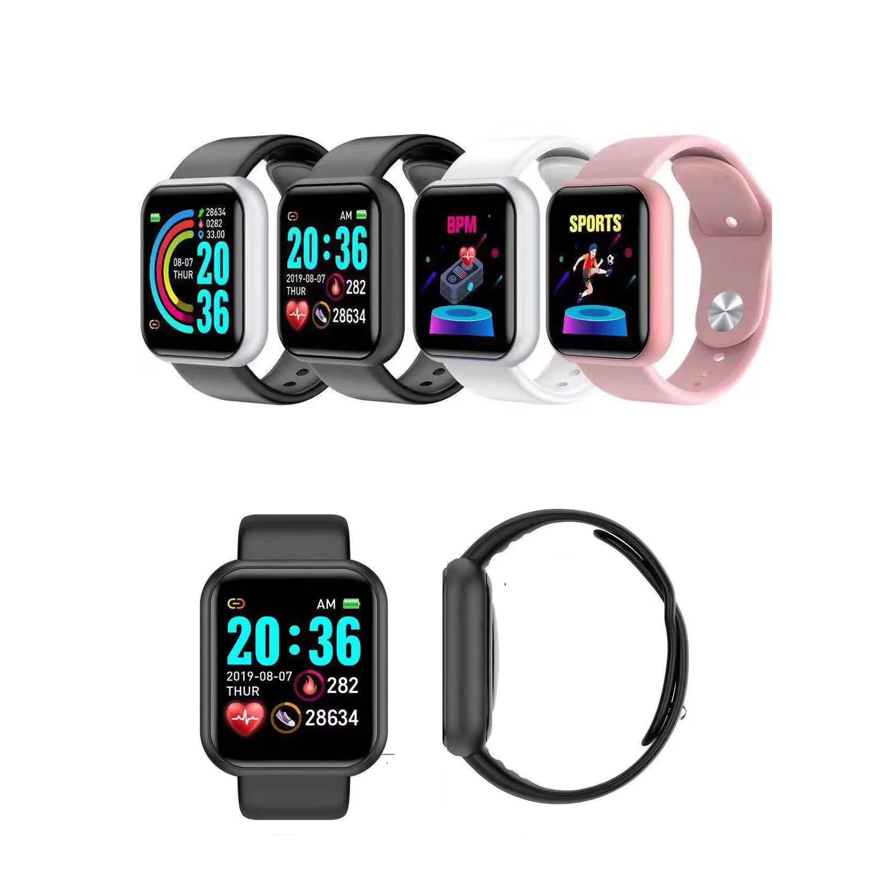 D20 Y68 Sport Smart Saatler Erkek Kadın Hediyesi 1.44 inç Dijital Akıllı Fitness Tracker Bilek saati bilezik kan basıncı android iOS