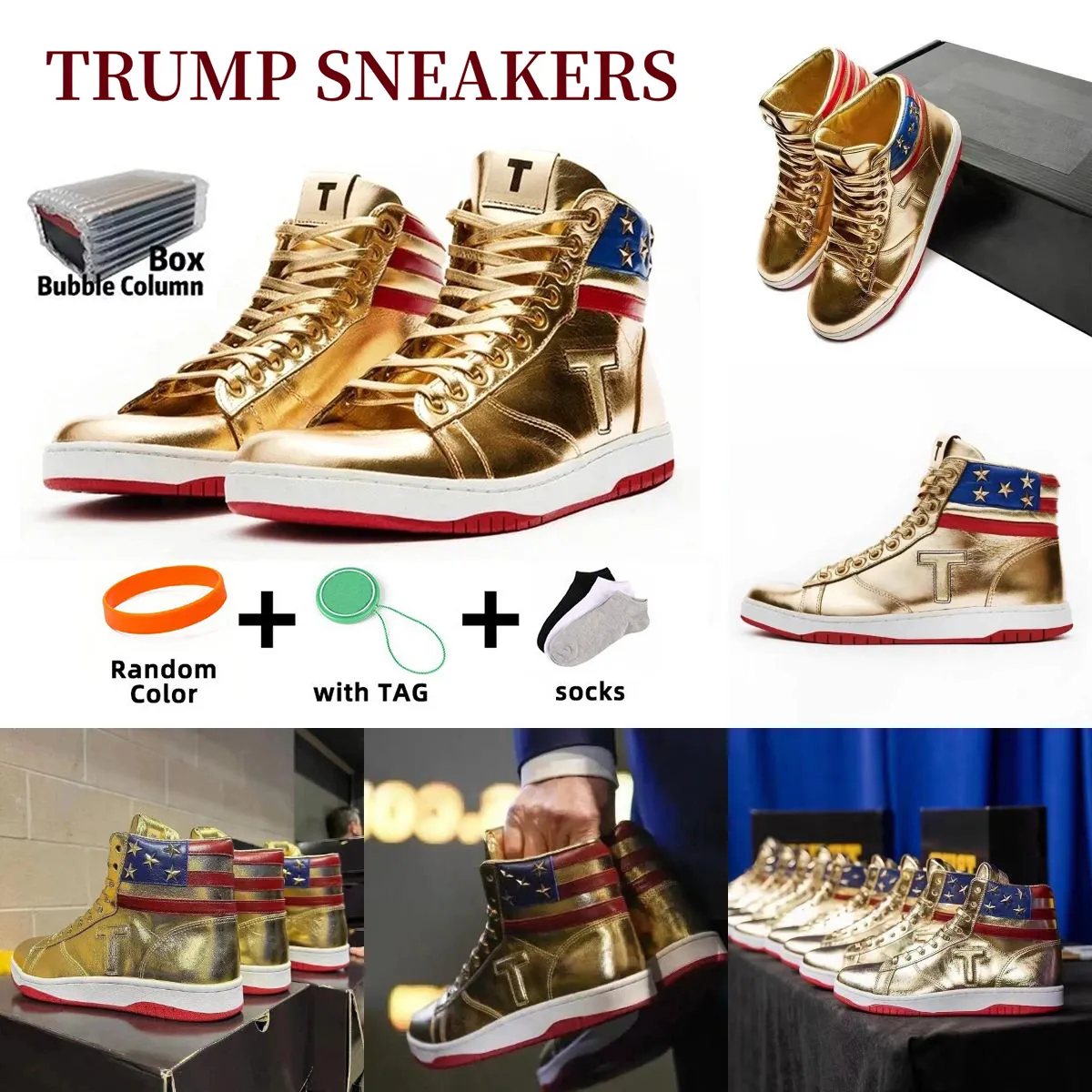 T TRUMP SNEAKERS The Never Surrender High-Tops Designer 1 TS Gold Custom Hommes Baskets d'extérieur Confort Sport Casual Tendance À Lacets Chaussures De Fête En Plein Air