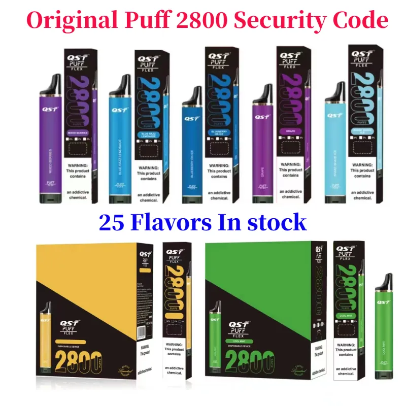 Original QST Puff Flex 2800 puff 2800 descartáveis ​​Vape E cigarros vape desechable pods vapes kits de dispositivos 850mah bateria vaper pré-cheio 8ml vapes descartável puff