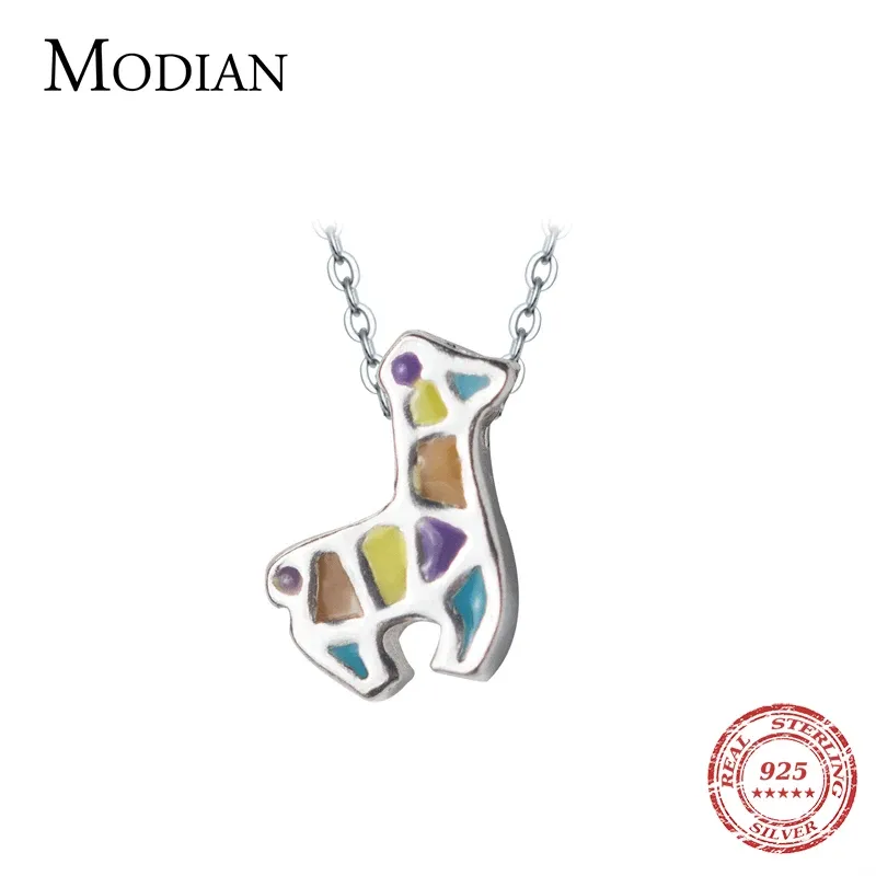 Halsband Modian Simple Tiny Multicolor Emalj hästhalsband Fashion Real 925 Sterling Silver Small Pendants for Women Fine Jewelry Gift