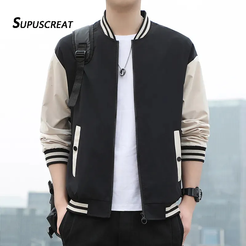 Supuscreat Spring Autumn Men Baseball Jacket Stand Stand Collar Corean Style Jackets and Coats Male Slim Fit Bomber 5XL 240223