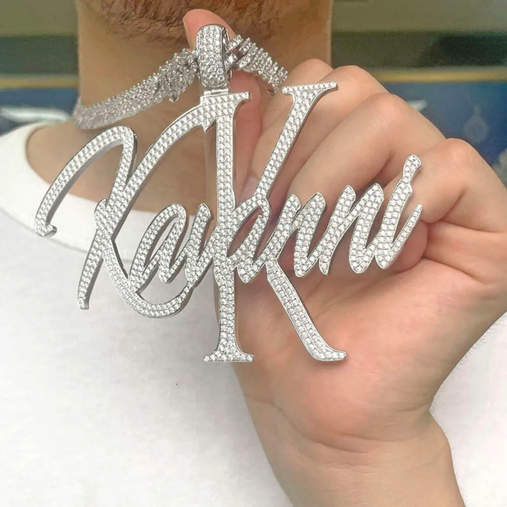 Handgemaakte Design Sier met gratis vuur Moissanite Iced Out Diamond Letter hanger voor Rapper Hiphop sieraden