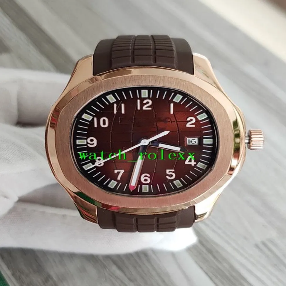 Luksusowy nowy Aquanaut 5167R-001 5167r Brown Dial Asian 2813 Automatyczne męskie zegarek Rose Gold Case Brown Guma Paski Sport Watch286G