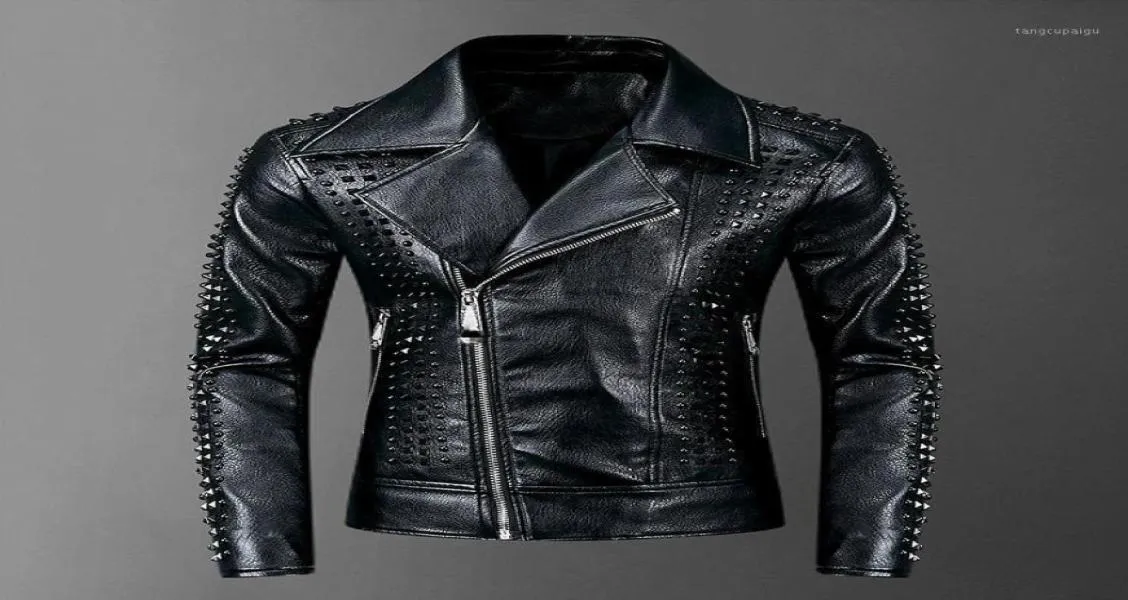 Punk Rock DJ Stage Faux Leather Men Coat High Quality Rivet Motorcyle Jacket Jaqueta Motoqueiro Chaqueta Cuero Men039s Fur 2837703