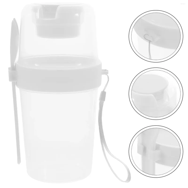 Dinnerware Portable Double Layer Salad Cup White 800ml Cereal Mason Jars For Overnight Oats With Cover Pp Lid Student