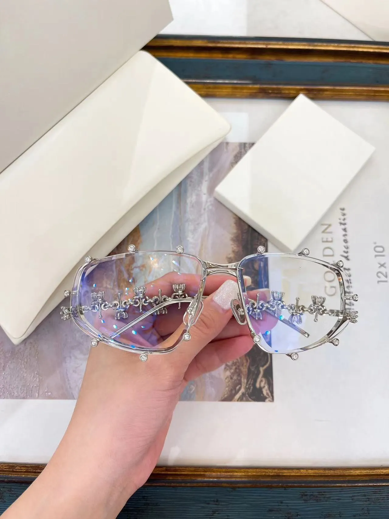 2024 Fashion Style Brand Eyawear Optical EyeGlasses Frame Women Alloy glasses With original Box Luxury fashion goggles with metal frame and diamond optical glasses