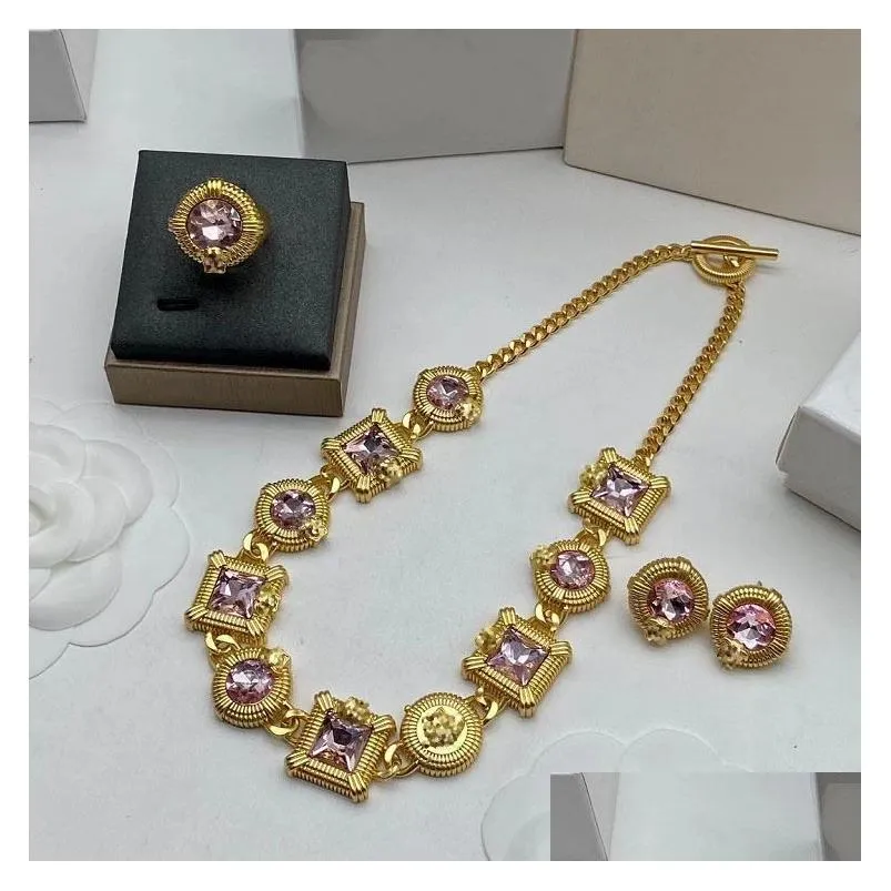 Bransoletka kolczyki Naszyjnik Zestawy biżuterii Różowy diament dla kobiet pierścienie kryminarskie żeńskie dziewczęta design alfabet impreza dhvnb